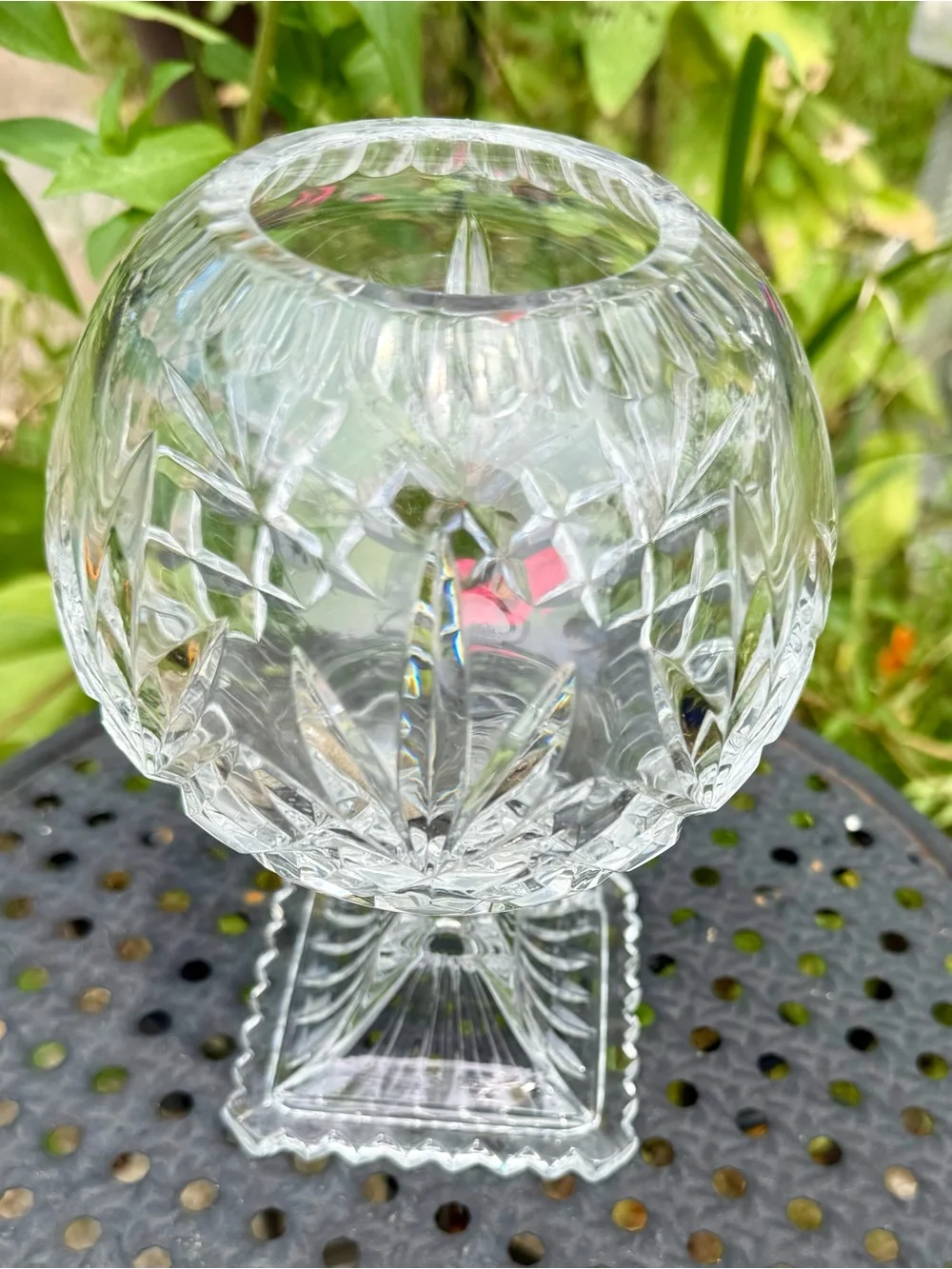 Vintage Rovelli 24% Lead Cut Crystal Ivy Ball with Pedestal - EUC